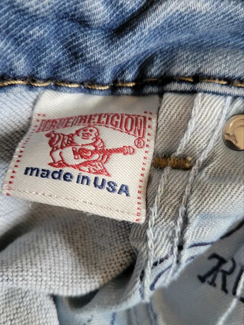 True Religion Straight Leg Jeans, Light Blue Wash, Made in USA, Women's Size 32 - Picture 7 of 9